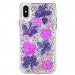 Wholesale iPhone XS / X Luxury Glitter Dried Natural Flower Petal Clear Hybrid Case (Rose Gold Purple)